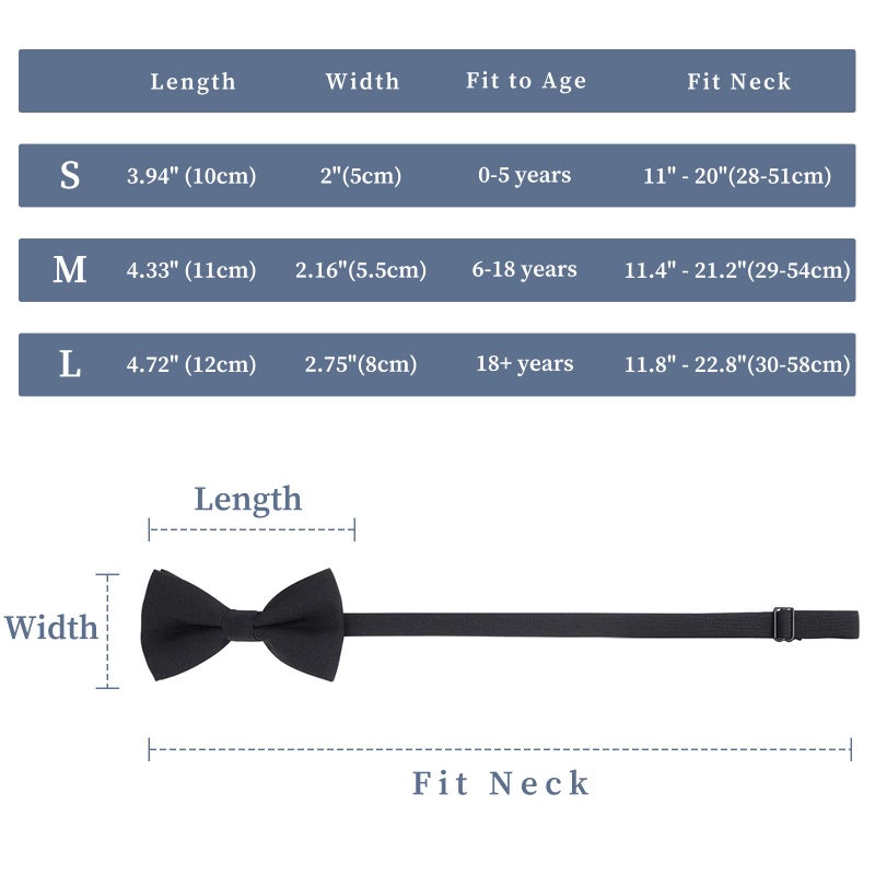WELROG Classic Pre-Tied Bow Tie for Children & Adults Solid Color Adjustable Bowtieï¼ˆBlackï¼‰ - Image 3